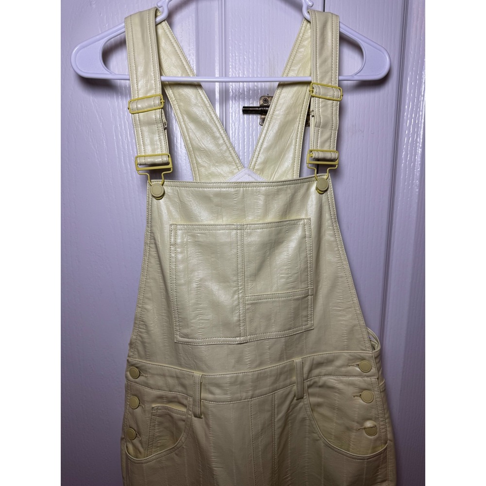 Good American Better Than Leather Overalls Yellow Embossed Carpenter - Picture 3 of 8